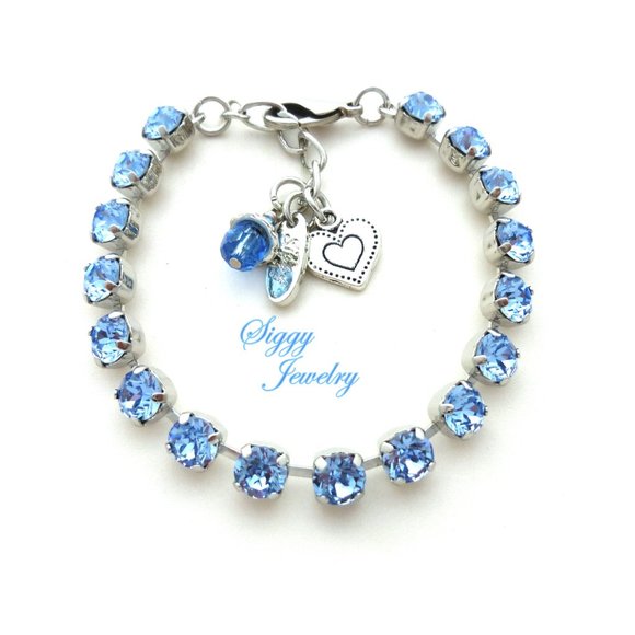 Light Sapphire Tennis Bracelet made with Genuine Austrian Crystals in 6mm - Picture 1 of 7